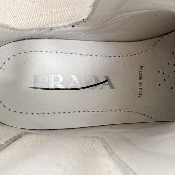 Prada Monolith White Leather Chelsea Ankle Boots Lug Sole Size 37 US 7 Women's - Picture 14 of 15